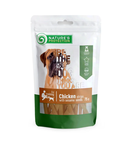 Nature's Protection snack for dogs chicken strips with sesame Ласощі для собак, смужки з курки з кунжутом