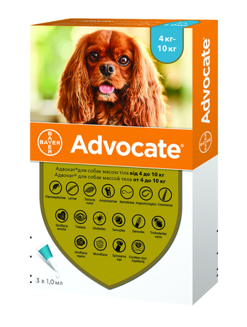 Bayer Advocate (Адвокат) каплі від бліх та кліщів для собак вагою 4-10 кг