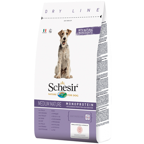 Schesir Dog Medium Mature сухой монопротеиновый корм для пожилых или малоактивных собак средних пород (курица)