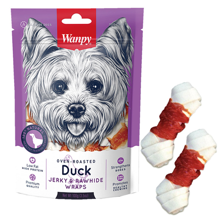 Wanpy Duck Jerky & Rawhide Wraps Ванпі Кістка З Вузлами І В'Яленою Качкою Ласощі Для Собак Фото Від Dog.Com.Ua
