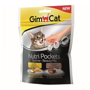 GimCat Nutri Pockets Taurine-Beauty Mix - микс подушечек с домашней птицей и сыром для кошек