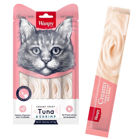 Wanpy Creamy Lickable Treats Tuna & Shrimp ВАНПІ ТУНЕЦЬ З КРЕВЕТКАМИ рідкі ласощі для котів