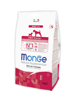 Сухий корм Monge DOG Mini Starter canine для цуценят малих порід (з 2-х тижнів), вагітних і годуючих собак (курка)