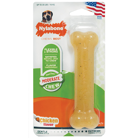 Nylabone Flexi Chew Wolf жувальна іграшка кістка для собак до 16 кг, СМАК КУРКИ (середнє гризіння)