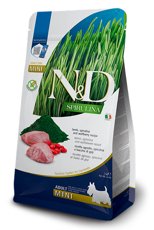 Farmina N&D SPIRULINA Сухий беззерновий корм для собак дрібних порід із ягням, спіруліною та ягодами годжі