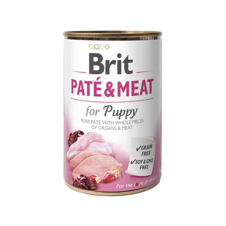 Brit Pate & Meat Puppy беззерновий вологий корм у вигляді м'ясного паштету для цуценят (курка та індичка)