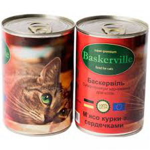 Baskerville вологий корм для кішок м'ясо курки з серцем
