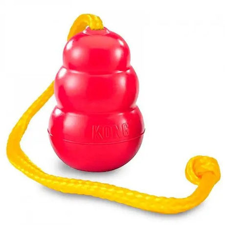 Kong Classic міцна інтерактивна іграшка для закладки ласощів для собак з мотузкою