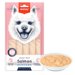 Wanpy Creamy Lickable Treat Salmon&Chicken Рідкі Ласощі Для Собак З Лососем Та Куркою, 5 Шт/Уп Фото Зоомагазину Dog.Com.Ua