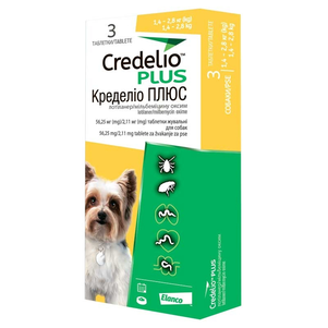 Credelio Plus by Elanco (Кределіо Плюс) Таблетки від бліх, кліщів та глистів для собак вагою від 1,4 до 2,8 кг