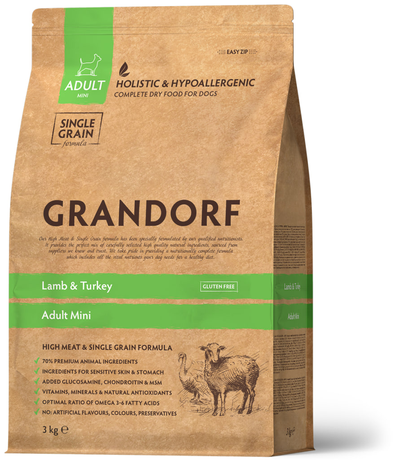 Сухий корм Grandorf Adult Mini Lamb & Rice для дорослих собак малих порід (ягня, індичка та рис)