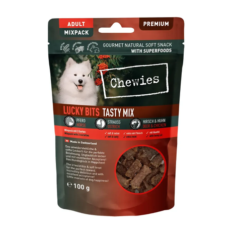 Chewies Lucky Bits Mix Мясные Натуральные Лакомства Для Взрослых И Пожилых Собак (Конина, Страус, Оленина И Курица) Фото От Dog.Com.Ua