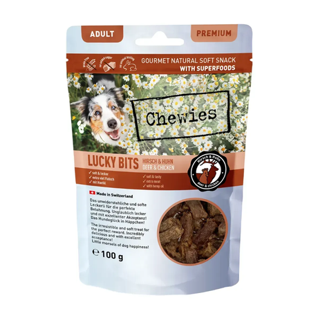 Chewies Lucky Bits Натуральные Лакомства Для Взрослых И Пожилых Собак Из Мяса Курицы И Оленины Фото От Dog.Com.Ua