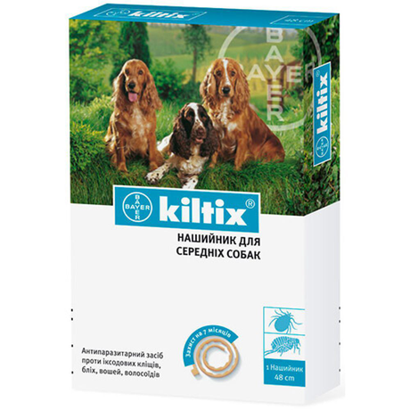 Bayer Kiltix ошейник от блох и клещей для собак средних пород 48 см