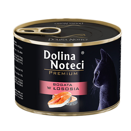 Корм консервований Dolina Noteci Premium  для котів, м'ясні шматочки в соусі з лососем, 185 г