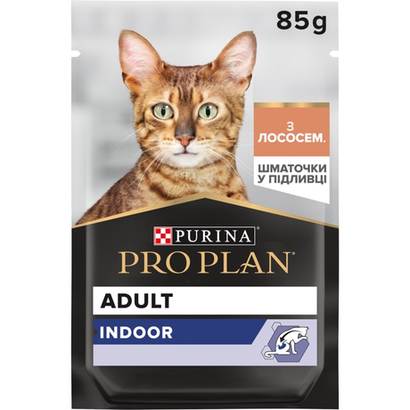 Pro Plan Adult Indoor Влажный корм для домашних кошек с лососем в соусе, 85 г