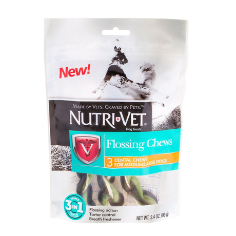 Nutri-Vet Flossing Chews 3in1 жевательное лакомство с зубной нитью для собак средних и крупных пород
