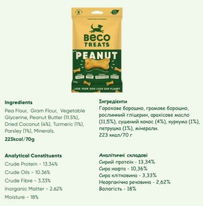 Beco Pets Печиво для собак (арахіс з кокосом і куркумою)