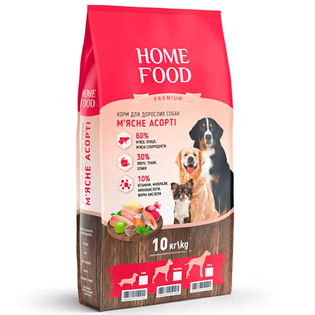 Home Food Сухой корм премиум-класса для взрослых собак средних пород, мясное ассорти