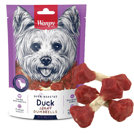Wanpy Duck Jerky Dumbbells Ванпи Кость-Гантель С Вяленой Уткой Лакомство Для Собак Фото От Dog.Com.Ua