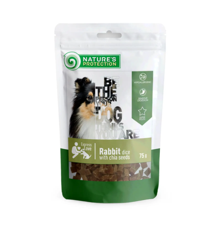 Nature'S Protection Snack For Dogs Rabbit Dices With Chia Seeds Ласощі Для Собак, Снеки З Кролика З Насінням Чіа Фото Від Dog.Com.Ua