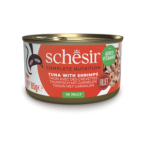 Schesir Tuna Prawns Шезир Тунец С Креветками Натуральные Консервы Для Кошек, Влажный Корм Тунец С Креветками В Желе, Банка 85 Г Фото Зоомагазина Dog.Com.Ua
