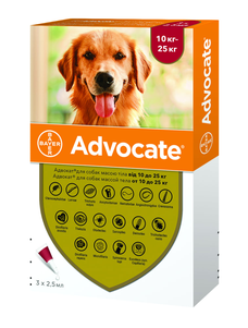 Bayer Advocate (Адвокат) капли от блох и клещей для собак весом 10-25 кг