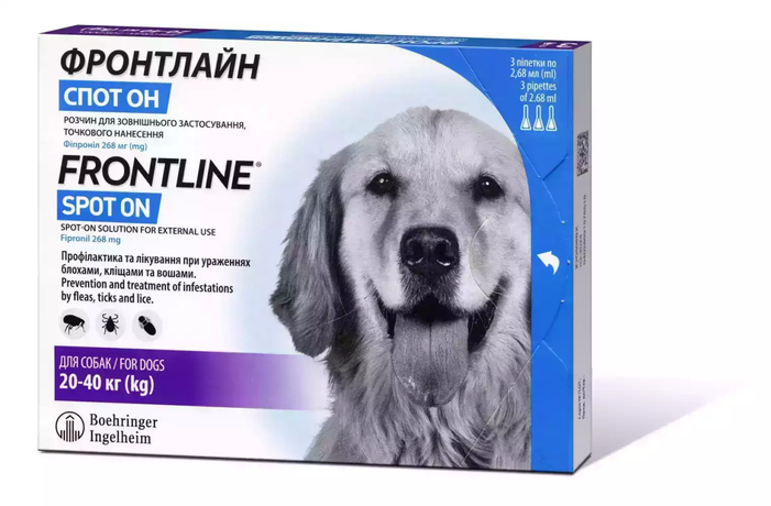 Frontline Spot On (Фронтлайн Спот Он) краплі проти бліх та кліщів для собак вагою 20-40 кг