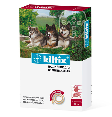 Bayer Kiltix ошейник от блох и клещей для собак крупных пород 66 см