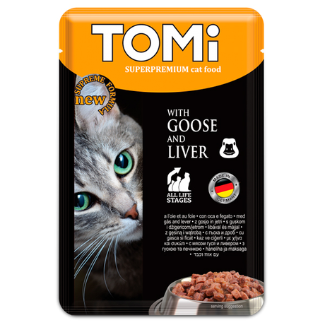 TOMi Goose Liver ТОМІ ГУСЬ ПЕЧІНЬ суперпреміум вологий корм, консерви для котів, пауч