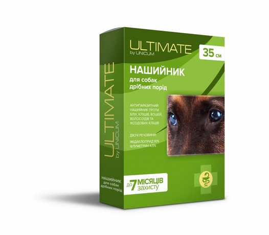 Ошейник от блох, клещей, вшей и власоедов для собак ULTIMATE (имидаклоприд, флументрин)