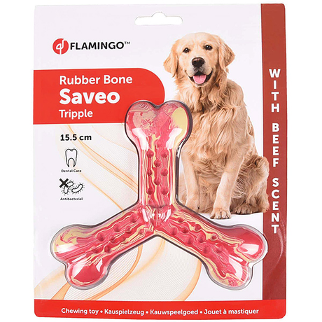 Flamingo Rubber Flexo Saveo Triple Bone Beef ФЛАМІНГО САВЕО ТРІЙНА КІСТКА іграшка для собак, гума, смак яловичини