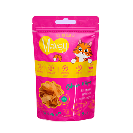 Mavsy (Мавсі) Mini Salmon Strips Міні Смужки З В'Яленого Дикого Лосося Ласощі Для Котів Фото Від Dog.Com.Ua
