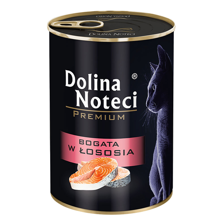 Корм консервований Dolina Noteci Premium для котів, м'ясні шматочки в соусі з лососем, 400 г