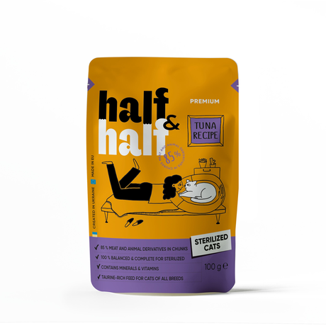 Half&Half Корм влажный для стерилизованных кошек, кусочки с тунцом в соусе в форме пауча