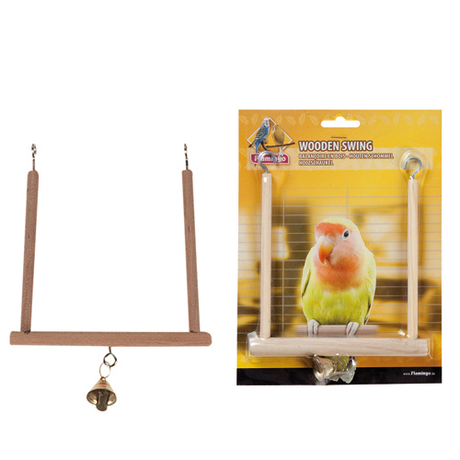 Flamingo Wooden Swing S ФЛАМІНГО іграшка для птахів, дерев'яні гойдалки з дзвіночком