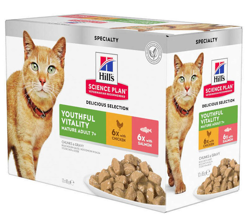 Hill'S Science Plan Mature Adult 7+ Senior Vitality Вологий Корм Для Зрілих Котів Від 7 Років, З Куркою Та З Лососем, Пауч Фото Від Dog.Com.Ua