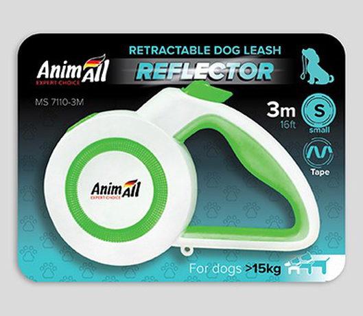 AnimAll Рулетка-повідець REFLECTOR S до 15 кг/3 метра, салатовий-білий