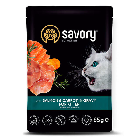 Savory Cat Pouch for Kitten with Salmon and Carrot для кошенят, пауч