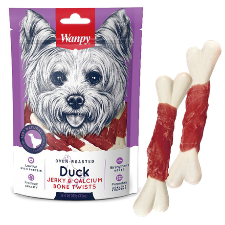 Wanpy Duck Jerky & Calcium Bone Twists ВАНПІ КІСТКА З ВЯЛЕНОЮ КАЧКОЮ І КАЛЬЦІЄМ ласощі для собак