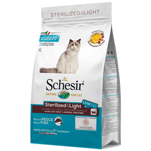 Schesir Cat Sterilized & Light ШЕЗИР СТЕРИЛИЗОВАННЫЕ ЛАЙТ РЫБА сухой монопротеиновый корм для стерилизованных кошек и кастрированных котов, для котов