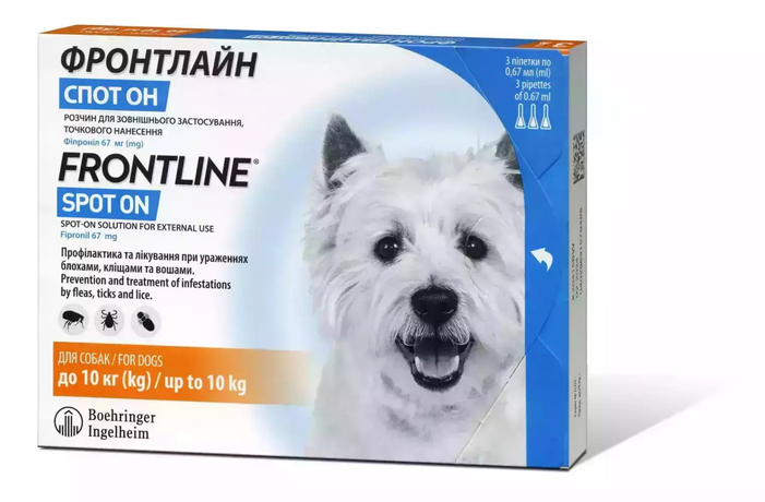 Frontline Spot On (Фронтлайн Спот Он) краплі проти бліх та кліщів для собак вагою 2-10 кг