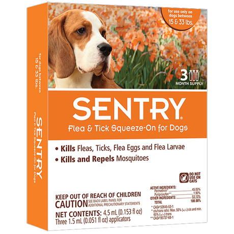 SENTRY Сентрі краплі від бліх, кліщів та комарів для собак вагою 7-15 кг (15-33 lbs)
