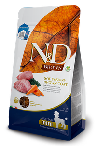 Farmina N&D Brown Сухой беззерновой корм для собак мелких пород с коричневой шерстью с ягненком, спирулиной и морковью