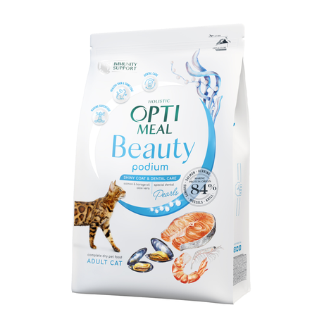 Optimeal Beauty Podium сухий корм Блискуча шерсть і догляд за зубами для котів на основі морепродуктів