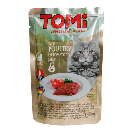 TOMi POULTRY in tomato jelly ТОМИ ПТИЦА В ТОМАТНОМ ЖЕЛЕ суперпремиум влажный корм, консервы для кошек, пауч