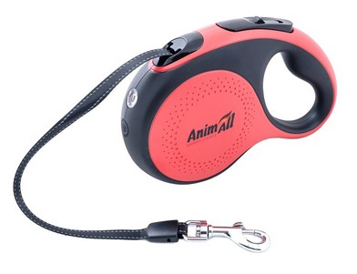 AnimAll рулетка-повідець з LED ліхтариком L до 50 кг/5 метрів Біло-чорна
