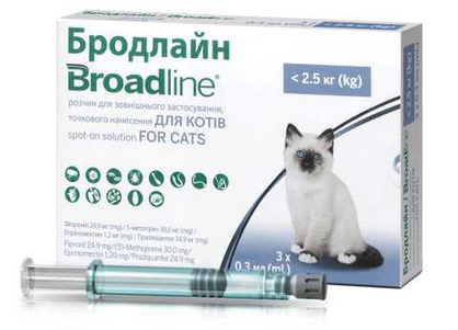 Broadline (Бродлайн) Капли на холку для кошек весом до 2,5 кг