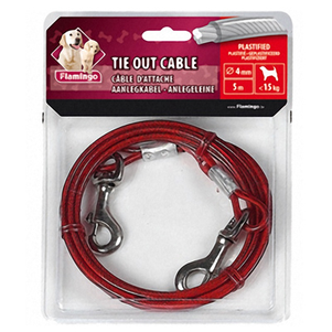 Flamingo Tie Out Cable ФЛАМИНГО поводок для собак до 15 кг, металлический трос в пластиковой оплетке и карабинами, 5 м
