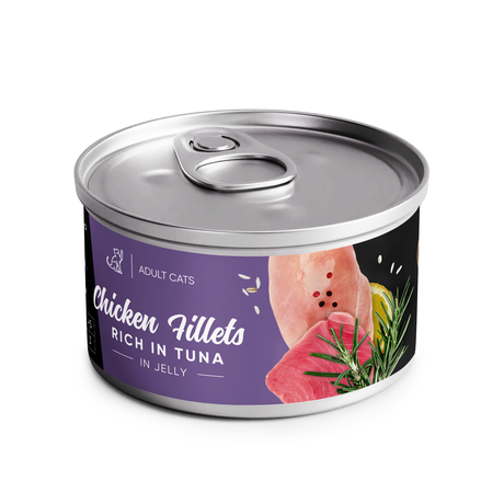 Savory Chicken Fillets Rich In Tuna In Jelly For Adult Cats Вологий Корм Філе Курки З Тунцем В Желе Для Котів, 70 Г Фото Від Dog.Com.Ua